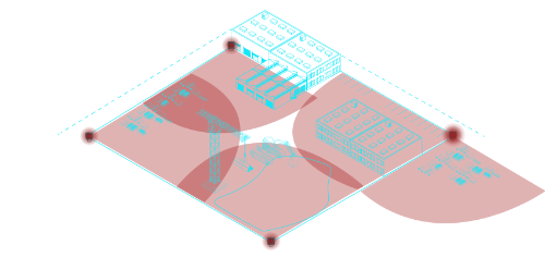 Eine Baustelle, deren Gebiet von den FLEXeyez Komponenten überwatcht wird.