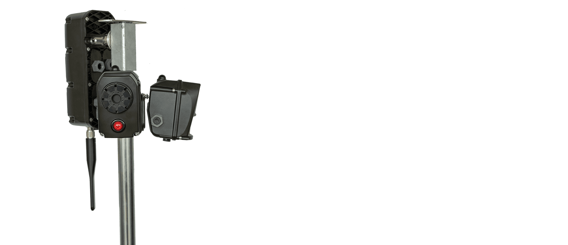 Ein Produktfoto von FLEXeyez. Es handelt sich um eine Spriteanimation der drei Komponenten Detektor, Sirene, Bridge